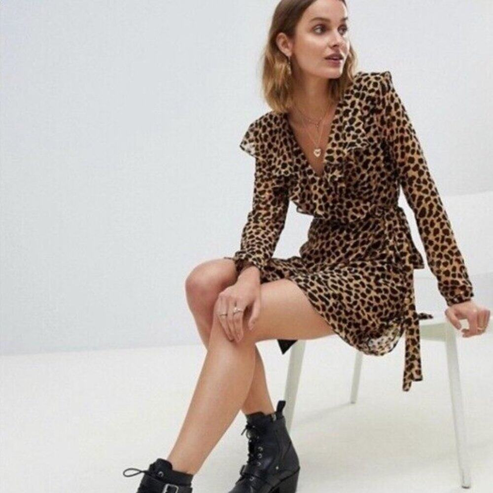 Free People Frenchie Animal Print Wrap Dress
